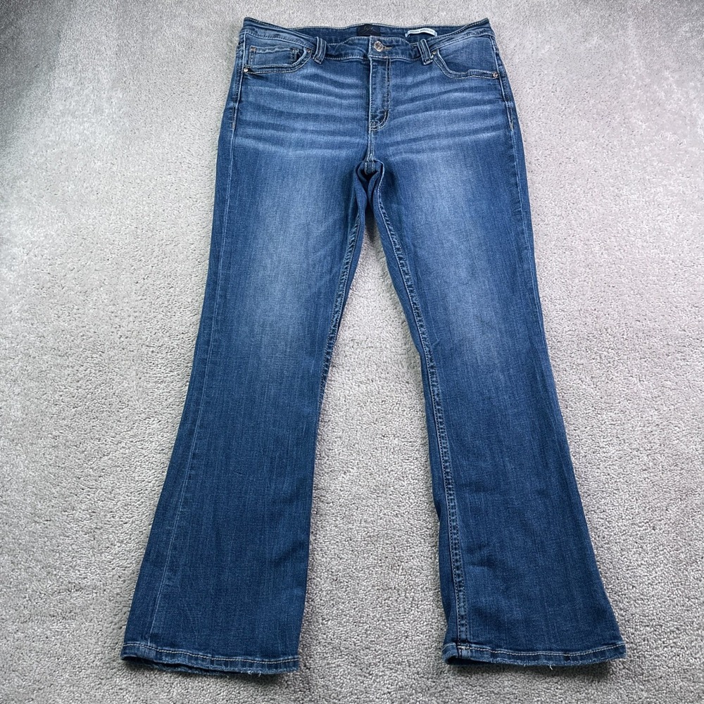 Daytrip Jeans Womens 34 Blue Virgo Bootcut Whiskered Stretch Denim Faux Flap